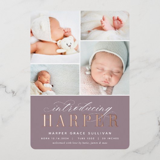 クラシック紹介ホイル写真誕生のお知らせ 箔招待状 (正面)