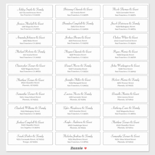 クラシック結婚シンプルScriptのゲスト名のアドレス シール (シート)
