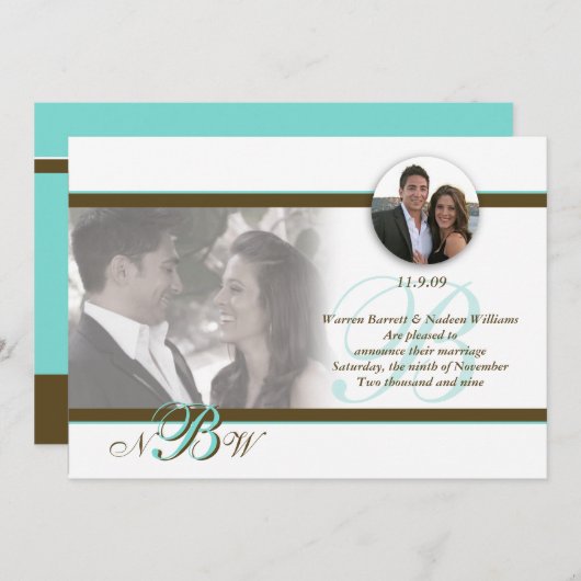 クラシック結婚モノグラムの発表3 案内状 (正面/裏面)