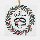 クラシック結婚リングや輪リース | 第1クリスマス セラミックオーナメント (正面)