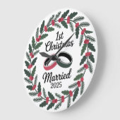クラシック結婚リングや輪リース | 第1クリスマス ラージ壁時計 (傾斜)