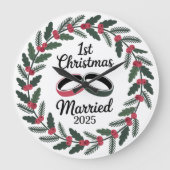 クラシック結婚リングや輪リース | 第1クリスマス ラージ壁時計 (正面)