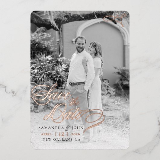 クラシック結婚式の日付の保存 箔招待状 (正面)