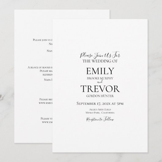 クラシック結婚式招待状詳細 (正面/裏面)