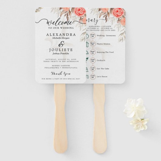 クラシック結婚式 プログラムとタイムラインハンドF ハンドファン (正面&裏面)