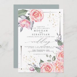 クラシック結婚水エレガント色ピンクローズ 招待状