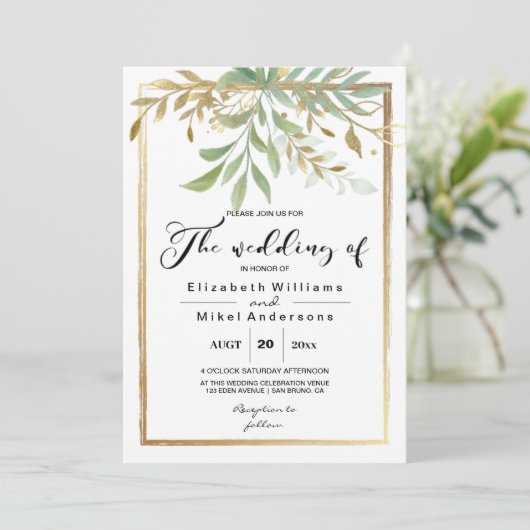 クラシック結婚縁どゴールデン離れズの緑 招待状 (スタンド正面)