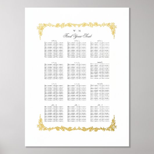 クラシック結婚表グラフ座席計画金ゴールド 箔ポスター (正面)