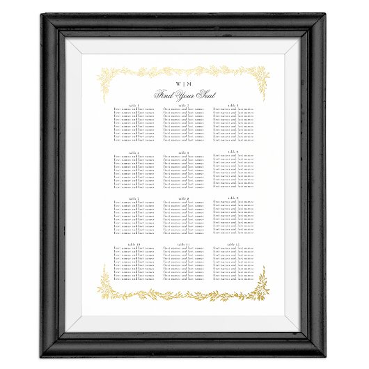 クラシック結婚表グラフ座席計画金ゴールド 箔ポスター