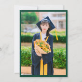 クラシック緑と白のスクリプト卒業写真 招待状 (裏面)