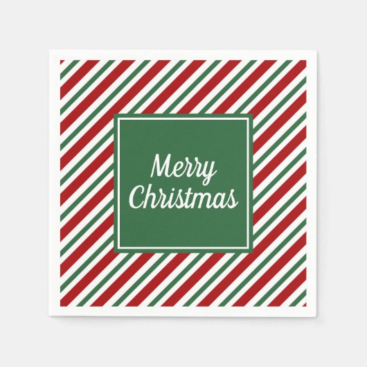 クラシック緑のストライプクリスマスパターン スタンダードカクテルナプキン (正面)