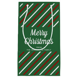 クラシック緑のストライプクリスマスパターン スモールペーパーバッグ