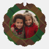 クラシック緑の赤い格子模様 – 写真 – 最も幸せな休日 オーナメントカード (裏面)