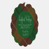 クラシック緑の赤い格子模様 – 写真 – 最も幸せな休日 オーナメントカード (右)