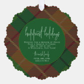 クラシック緑の赤い格子模様 – 写真 – 最も幸せな休日 オーナメントカード (正面)