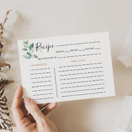 クラシック緑フォーマルブライダルシャワーレシピカード