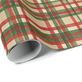 クラシック緑赤水彩格子模様 ラッピングペーパー (ロールコーナー)