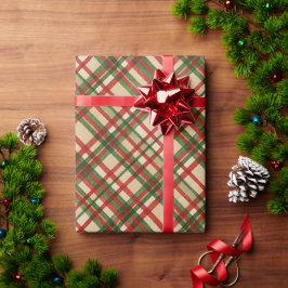 クラシック緑赤水彩格子模様 ラッピングペーパー