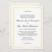 クラシック縁どシンプル結婚エレガンス金ゴールド 招待状 (正面/裏面)