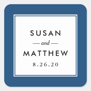 クラシック縁どネイビー結婚ブルー スクエアシール