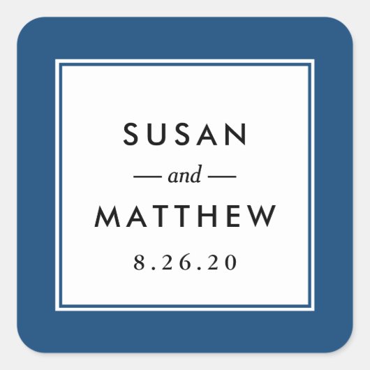 クラシック縁どネイビー結婚ブルー スクエアシール (正面)