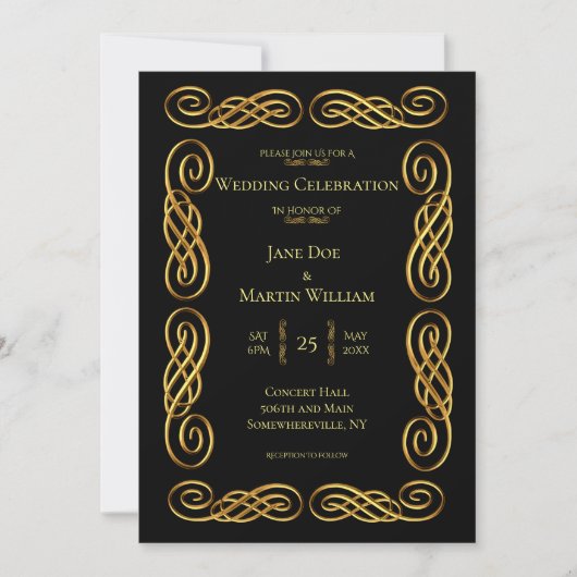 クラシック縁ど結婚金ゴールド 招待状 (正面)