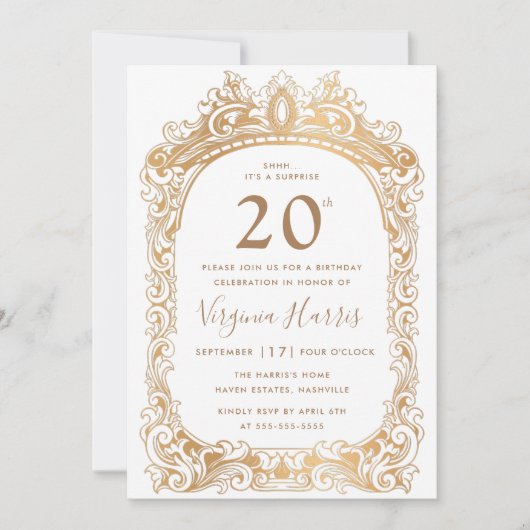 クラシック縁ど金ゴールド220誕生日 招待状 (正面)