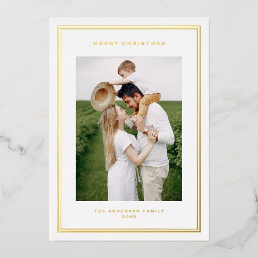 クラシック縁どDouble Photo Layout Christmas 箔シーズンカード (正面)