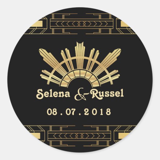 クラシック美しいアールデコ結婚シール ラウンドシール (正面)