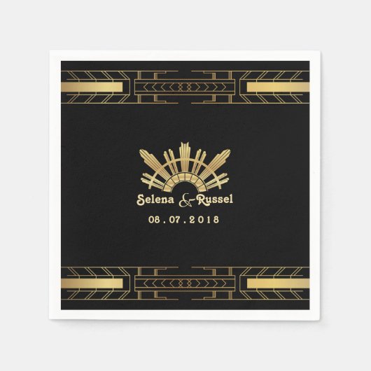 クラシック美しいアールデコ結婚ナプキンス スタンダードカクテルナプキン (正面)