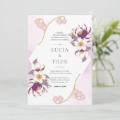 クラシック美しいプルルロータス&カラーインクズ結婚ーズ 招待状 (スタンド正面)