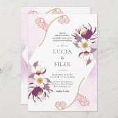 クラシック美しいプルルロータス&カラーインクズ結婚ーズ 招待状 (正面/裏面)