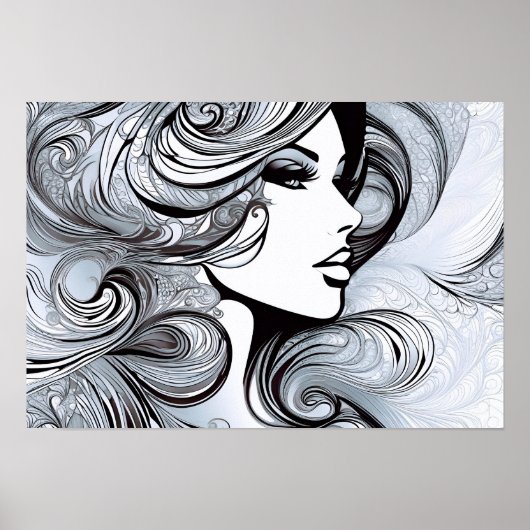 クラシック美しい：黒モダン白の女性 ポスター (正面)