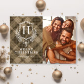 クラシック自然Plaid Monogram Photo Christmas シーズンカード