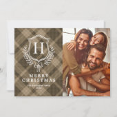 クラシック自然Plaid Monogram Photo Christmas シーズンカード (正面)