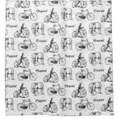 クラシック自転車ヴィンテージのフランスのサイクリストパターン シャワーカーテン (正面)