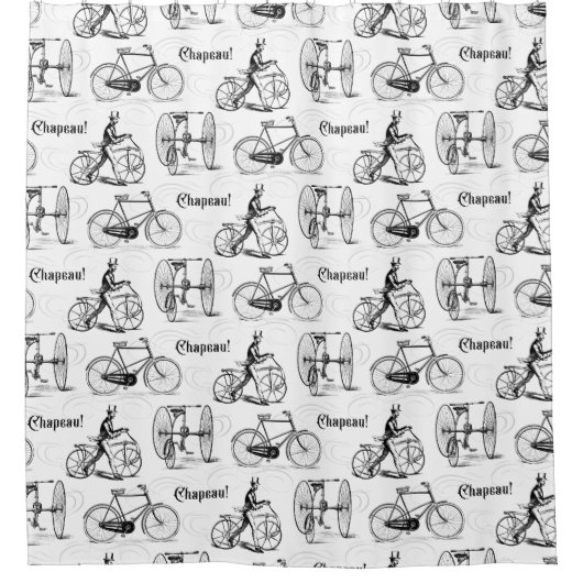 クラシック自転車ヴィンテージのフランスのサイクリストパターン シャワーカーテン (正面)