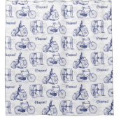 クラシック自転車ヴィンテージフランスのサイクリストブルー シャワーカーテン (正面)