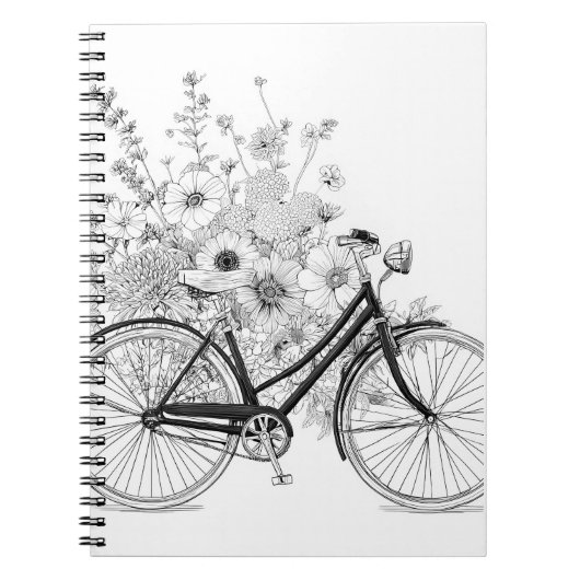 クラシック自転車開花ラインアートデザイン ノートブック (正面)