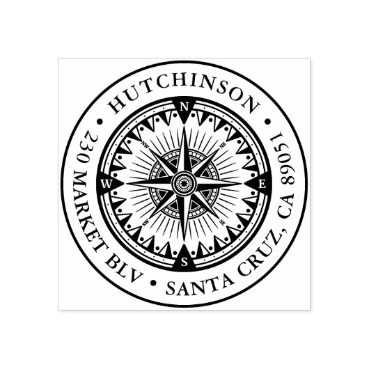 クラシック航海のコンパスラウンド差出人住所 ラバースタンプ (インプリント)