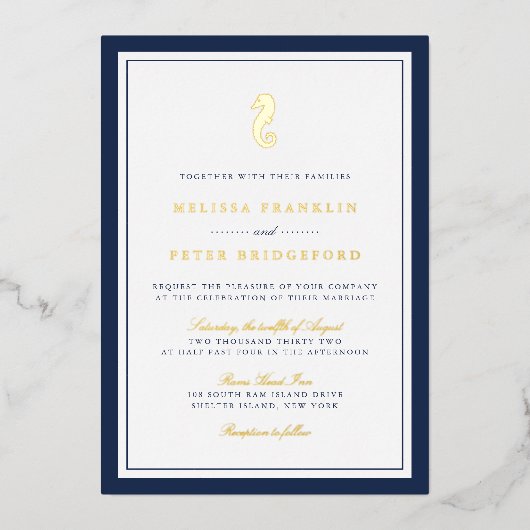 クラシック航海のシ結婚ーホース金ゴールド 箔招待状 (正面)