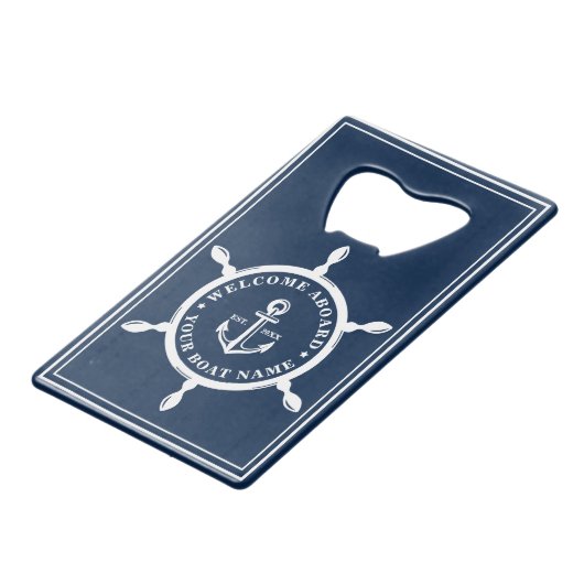 クラシック航海の海軍パーソナライズされたボート名 クレジットカード栓抜き (裏面アングル)