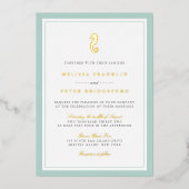 クラシック航海の結婚Seahorse金フォイルInvita 箔招待状 (正面)