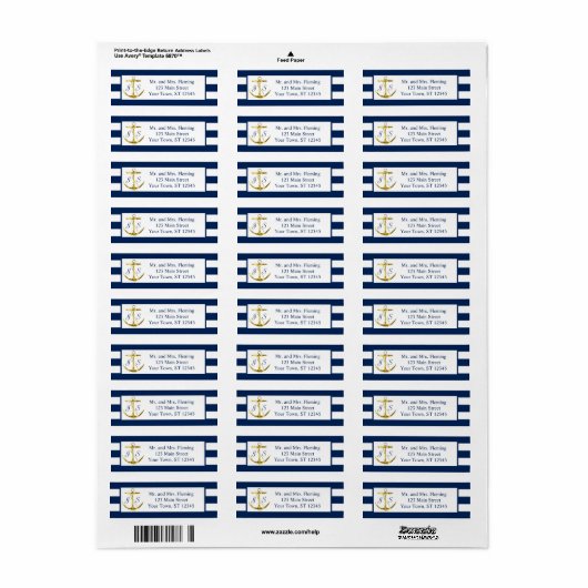 クラシック航海の青ストライプいかり結婚ズ ラベル (フルシート)