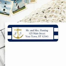 クラシック航海の青ストライプいかり結婚ズ ラベル