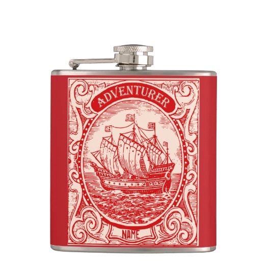 クラシック船アンティークヴィンテージ海洋冒険家 フラスク (正面)