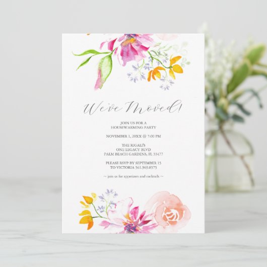 クラシック花カラフル花引っ越し祝いパーティーパーティー 招待状 (スタンド正面)