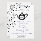クラシック茶ポットかわいらしフローラつる植物ブライダルシャワー 招待状 (正面/裏面)