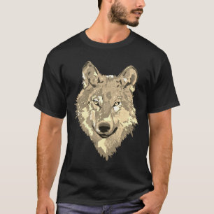 クラシック茶色金ゴールド水色(ばちゃばちゃ)跳ねるオオカミ Tシャツ