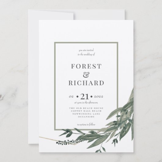 クラシック葉、ポリゴン、水彩招待状 招待状 (正面)